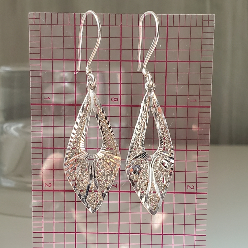 925 Turkey Sterling Filigree Kite Drops w/Diamond-Cut Accents - Picture 7 of 7